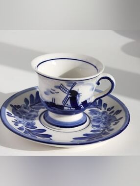 Vintage Demitasse Hand painted Delft Holland blue and white  mini cup & Saucer